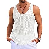 Runcati Mens Sleeveless Tank Tops Knitted Crochet See Through Hollow Out T-Shirts Muscle Summer Beach Hippie Shirts