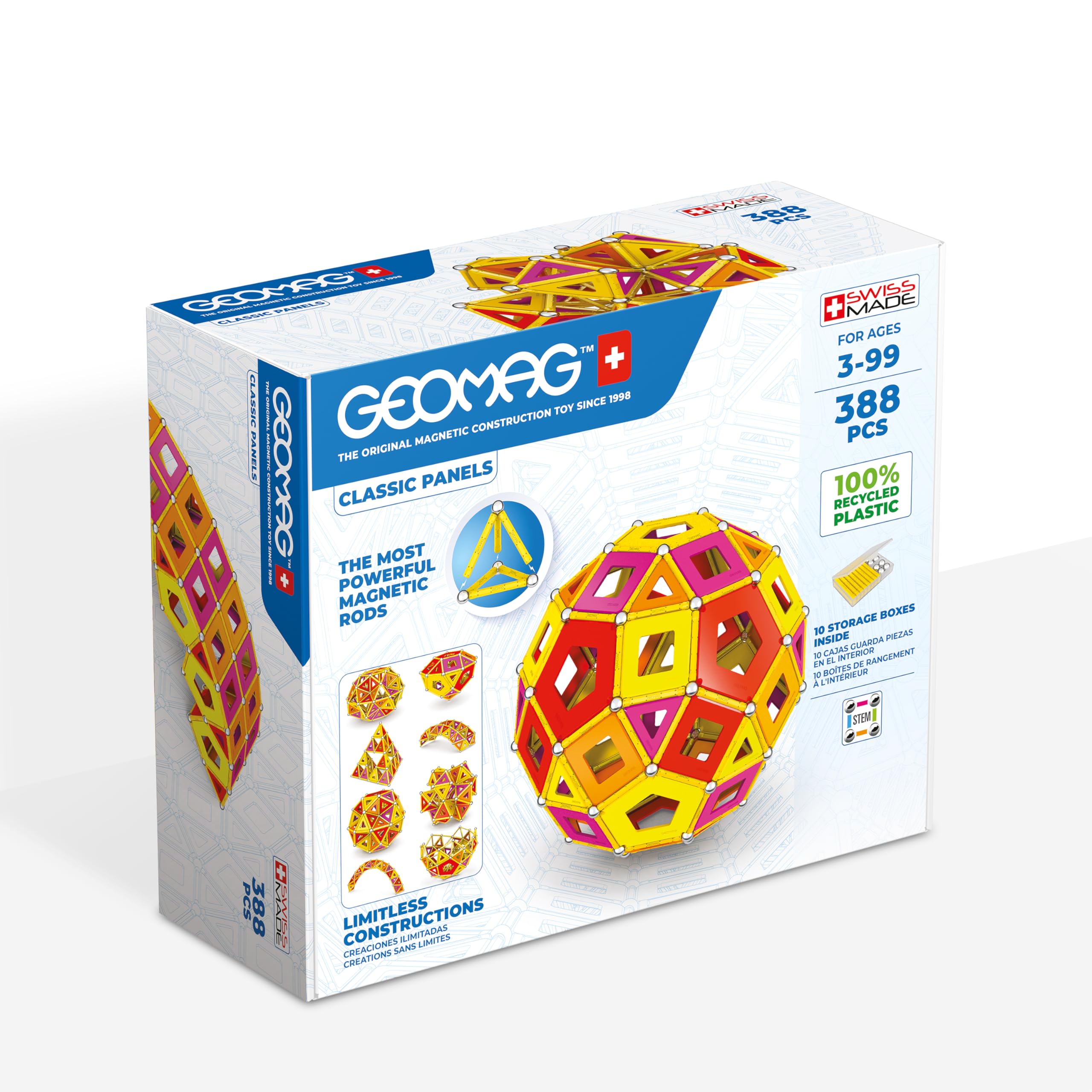 Geomag - Classic Masterbox Magnetic Building Blocks for Kids, Magnetic Toy, Green Collection 100% Recycled Plastic, 3-99 Years, 388 Pieces,Warm,192