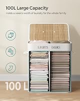 SONGMICS 100L Laundry Basket with Lid Bamboo Foldable 2 Compartments Grey view 5