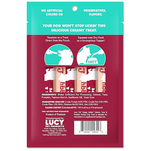LUCY PET® DOGGY LICKIES™ SALMON, TUNA & PUMPKIN RECIPE CREAMY PURÉE DOG TREAT 4OZ