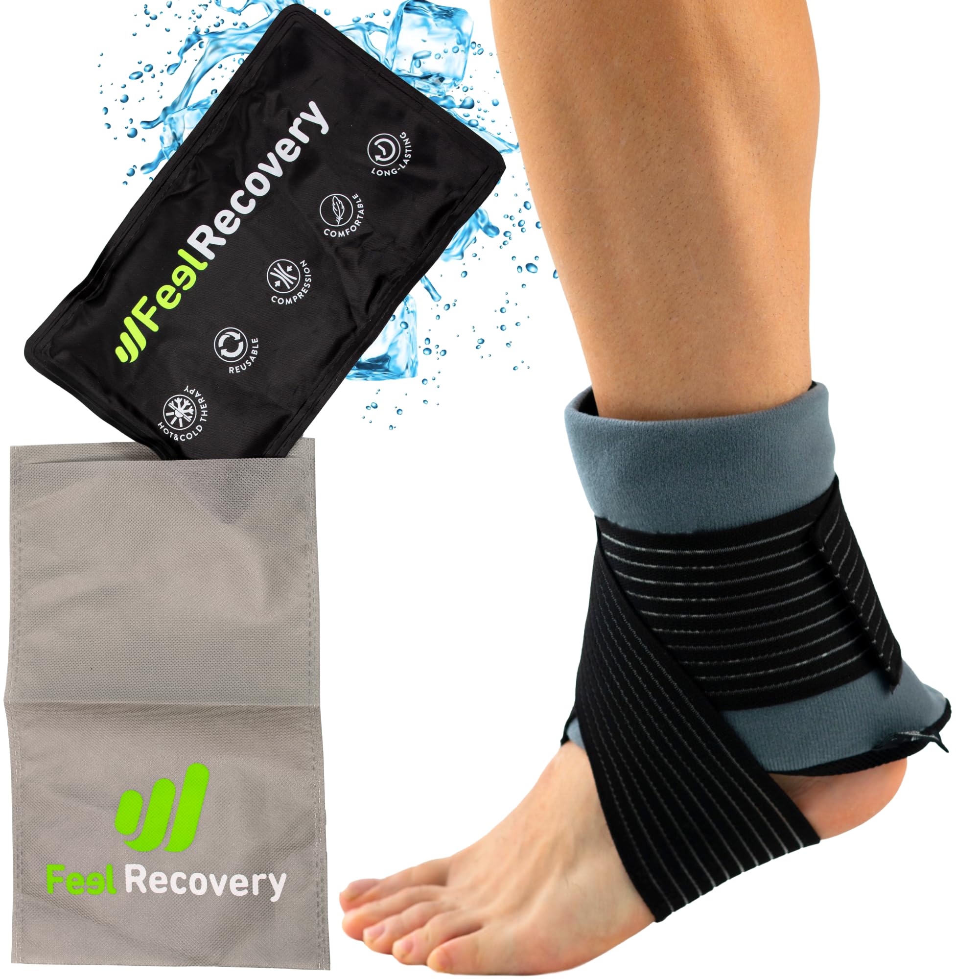 Reusable Gel Ice Packs Ankle & Foot Wrap (28x17 cm) - Hot & Cold Compress First Aid for Ankle Sport Injuries: Fractures, Sprains, Strains - Ice Bag Compress for Feet Pain Relief