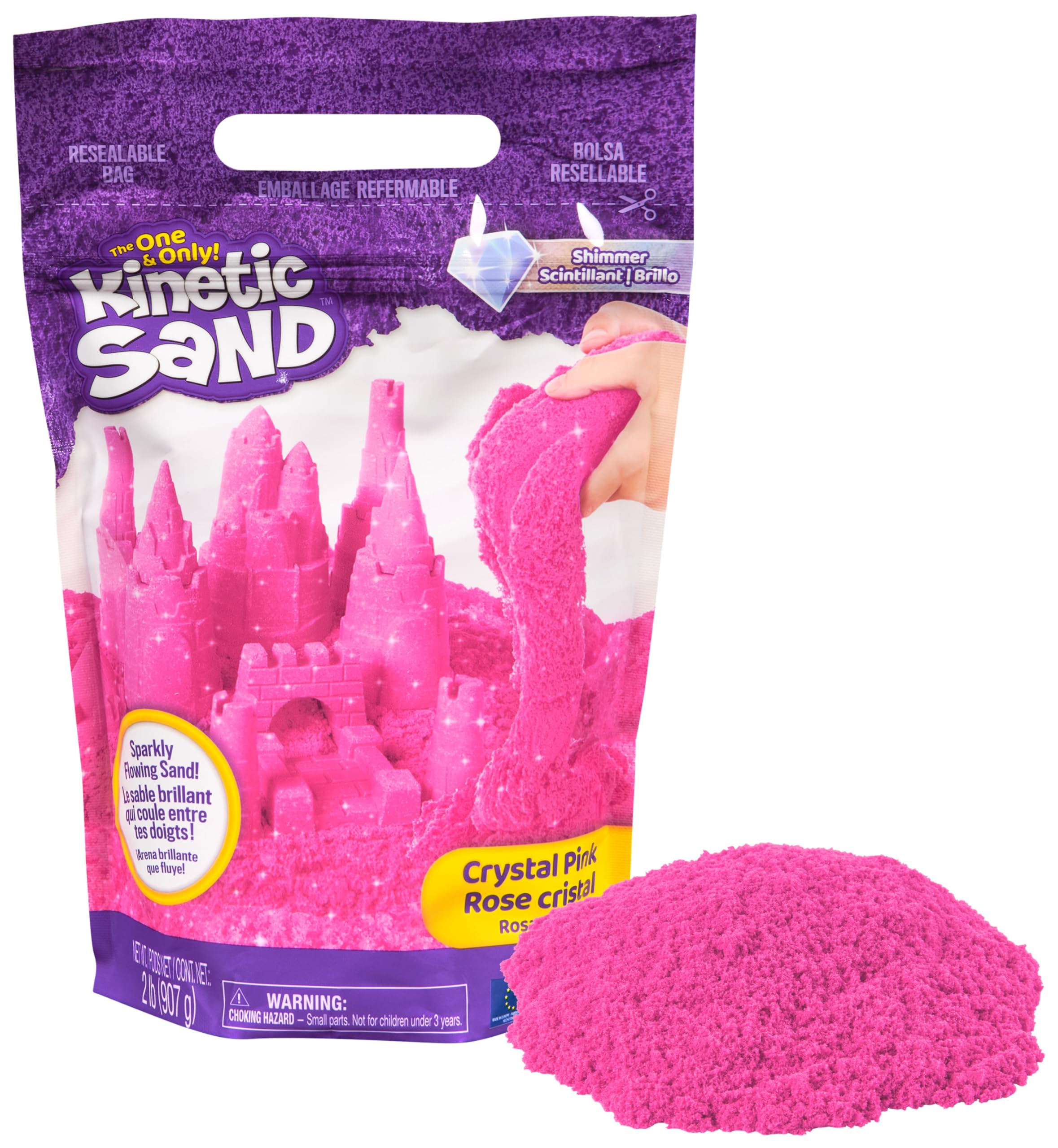 Kinetic Sand, Crystal Pink 907g Bag of All-Natural Shimmering Sand for Squishing, Mixing and Moulding
