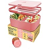 Umami Bento Box Adult that is Easy to Clean & 100% Leakproof, Microwave & Dishwasher Safe, Cute Pink Bento Lunch Box Containe
