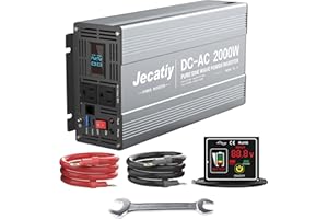 Jecatiy 2000 Watt Pure Sine Wave Power Inverter DC 12V to 110V/120V AC Converter with 2 AC,18W USB, and 30W Type-C Charging Ports, Car Solar Power Inverters with LCD Display for Home RV Truck