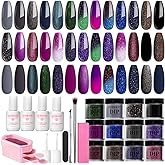 AzureBeauty Dip Powder Nail Kit Starter Color Changing Glitter 20 Colors | Magic Special Effect Dipping Powder Liquid Set with Base/Top Coat Activator for French Nails Manicure DIY Salon