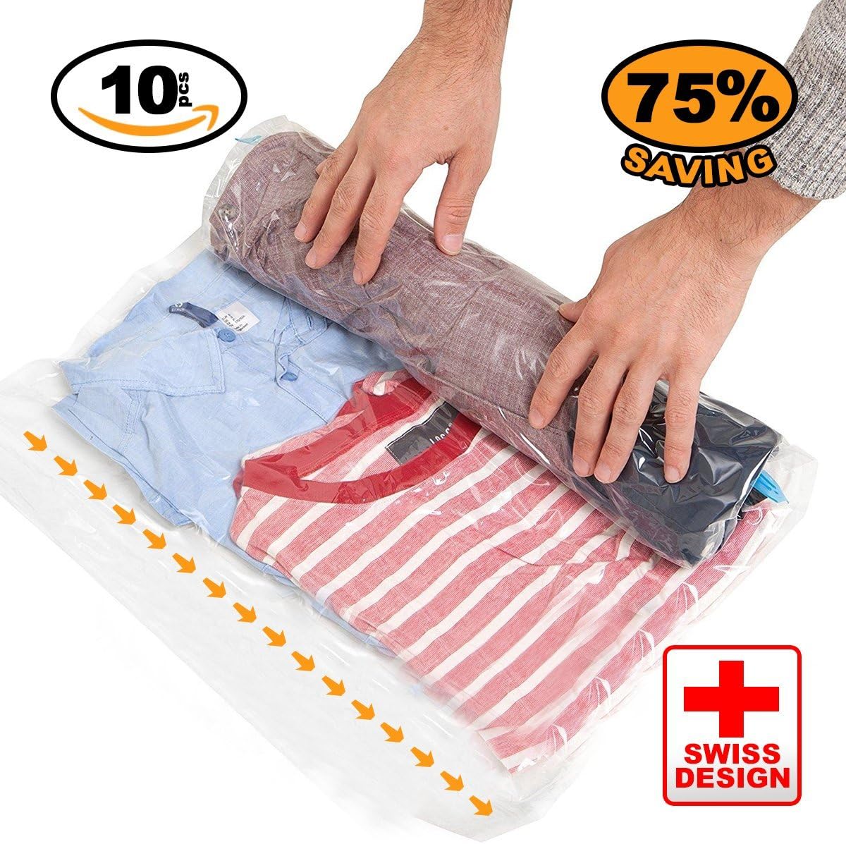 Travel Space Saver Bags 10 Pcs - Compression Bags for Travel-Travel Roll- Vacuum Sealer Bags for Clothes-Up Storage Bags - No Vacuum Rolling -space saver vacuum bags- Suitcases