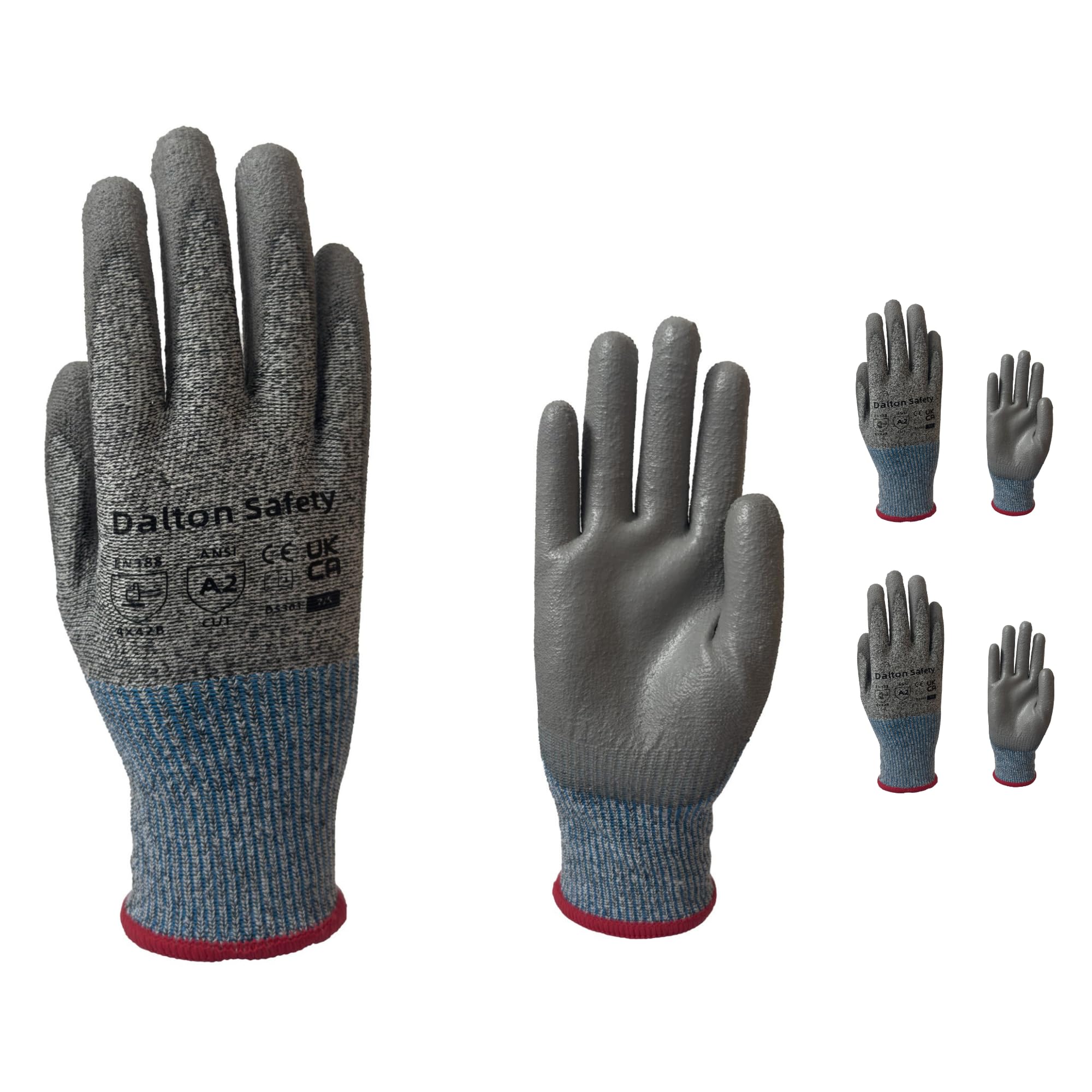 Dalton Safety 2 Pairs Of Small Cut Resistant Level 3 Work Gloves, HPPE Knitted Cuff, PU Coated Palm & Fingertips. Perfect For General Duty, Gardening, Glass Cutting & Sheet Metal Handling