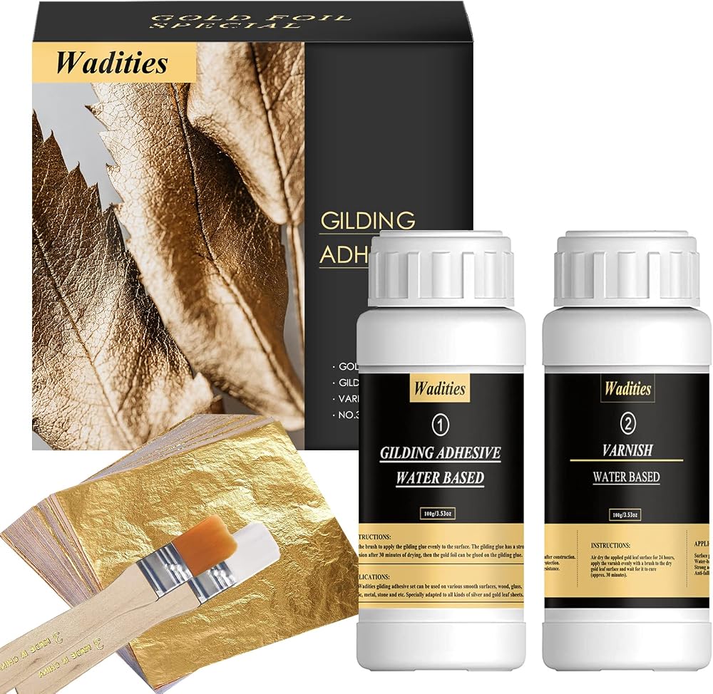 Wadities Gold Leaf Gilding Adhesive Set 100ml Glue 100ml Varnish 100 Sheets