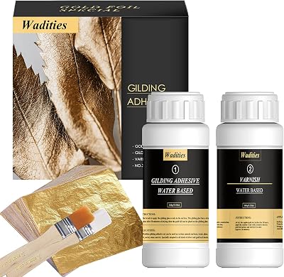 Wadities Gold Leaf Gilding Adhesive Set 100ml Glue 100ml Varnish 100 Sheets