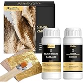 Gold Leaf Gilding Adhesive Set, Wadities 100ml Water Based Glue and Varnish | Gold Leaf Sheets 100 pcs, 2 Brushes, Gold Foil Kit for Furniture &amp; Art Crafts Decoration, DIY Decorative Painting