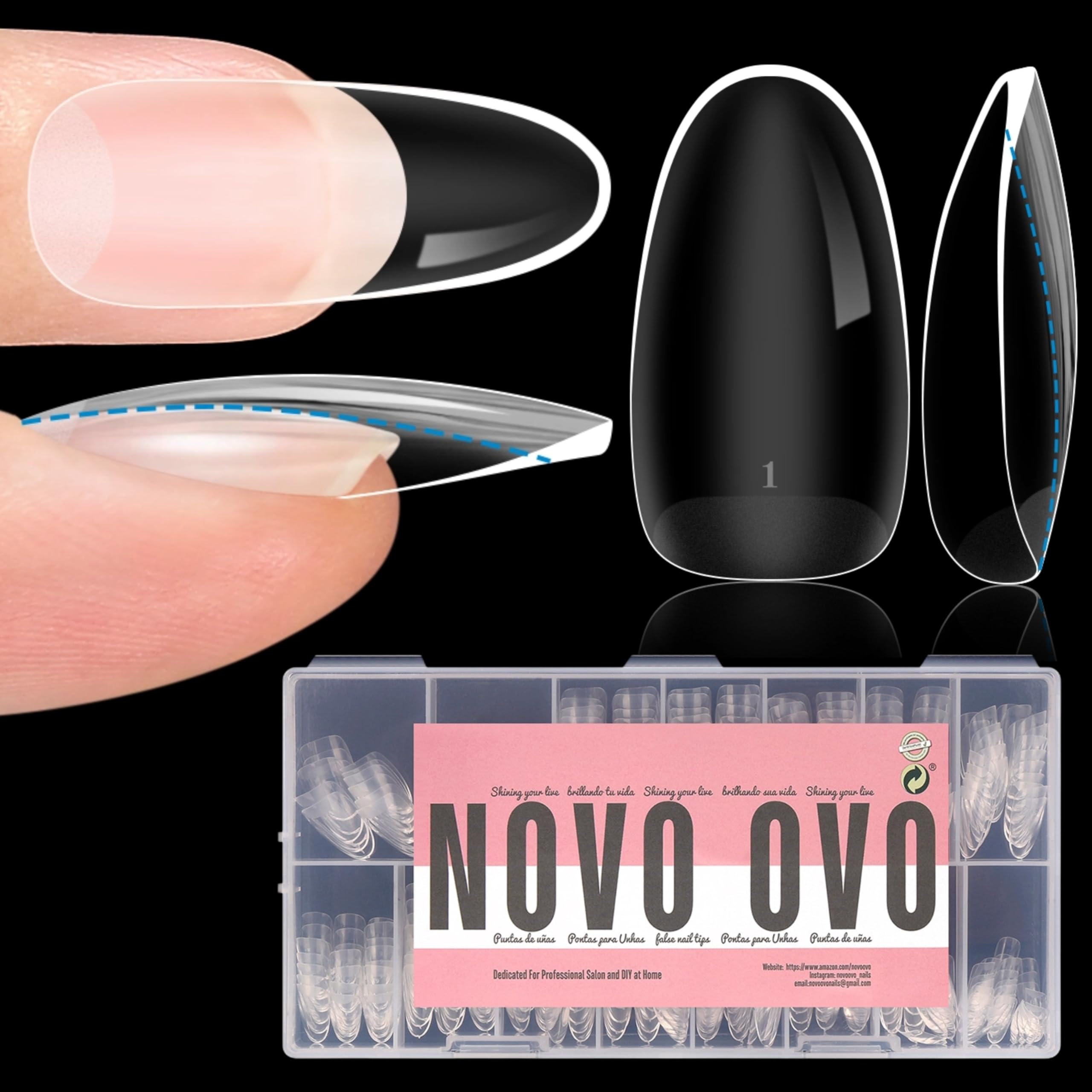 NOVO OVO Extra Thick Oval Round Nail Tips Press on Natural Curve, Medium Soak Off Soft Gel Fake Nail Extension, Full Cover Matte Cuticle False Nails for Acrylic French, Salon DIY x 14 Sizes 336 pcs — image 1