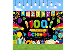 TIAMON 100 Days of School Decoration Banner Happy 100th Day of School Party Backdrop Photography Background for Kids Student Decor Kindergarten Preschool Primary School Supplies, 72.8 x 43.3 Inch