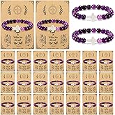 Misdary 16 Pcs Cross Beaded Bracelet Bulk with Bible Card Christian Bracelets for Women Faith Religious Gifts Natural Stone