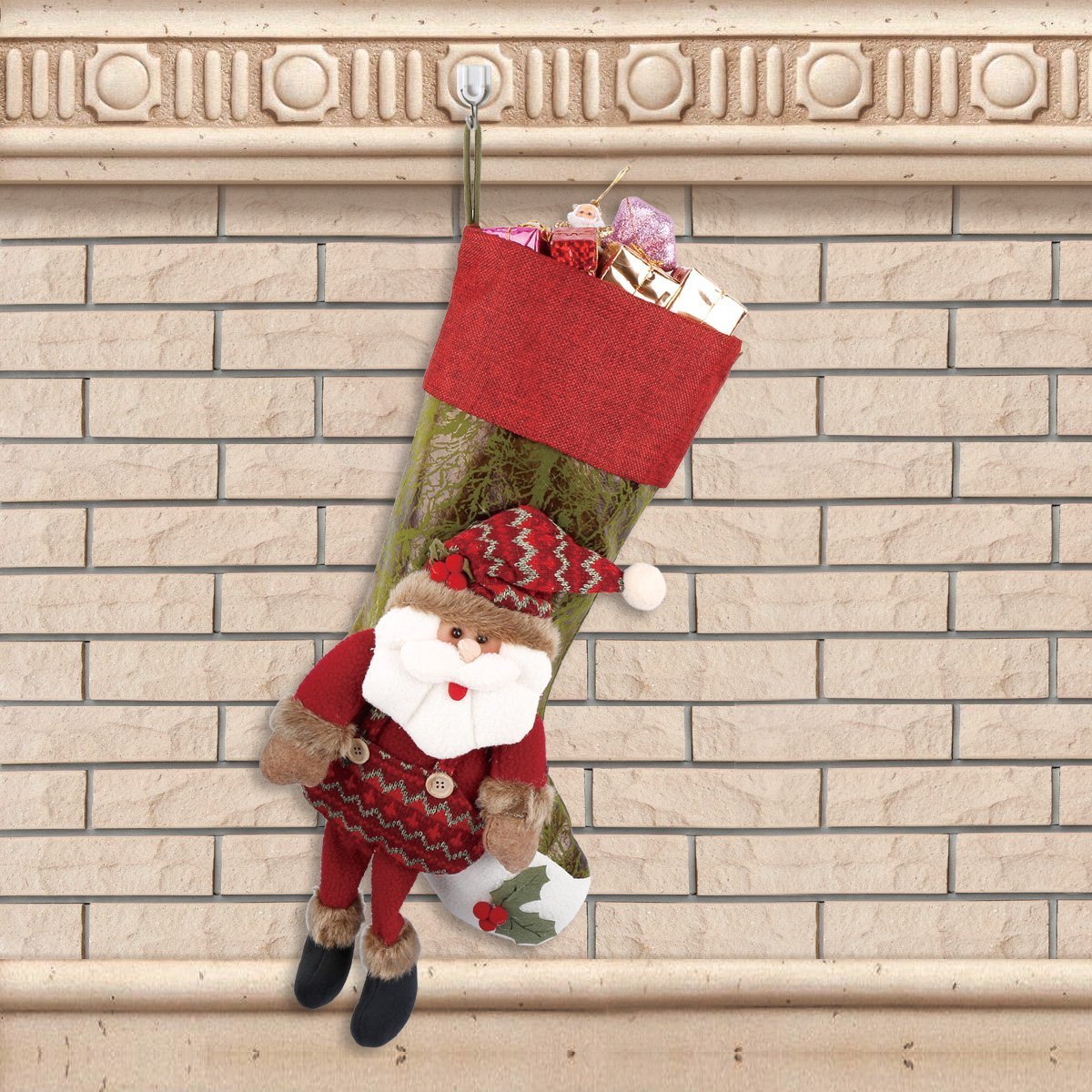 Christmas Stocking Sock, TORUBIA Tree hanging sock Christmas Larger Sock Candy bags With Lovely Santa Reindeer Snowman Decoration 8.6×21.2 Inch Perfect for Christmas stocking (Santa Claus)