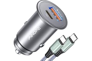 USB C Car Charger Super Mini AINOPE All Metal 54W Fast USB Car Charger PD&QC 3.0 Dual Port Car Adapter Compatible with iPhone 15 Pro Max/Mini iPhone 14 Pro Max/XR/XS/8, Galaxy S24/23/20, Silver