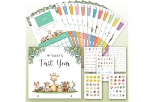 Woodamore Baby Calendar First Year With Stickers - Baby First Year Memory Book, Baby Milestone Calendar, 1st Year Tracker, Baby's First Year Book Keepsake For Newborn Baby Girl Or Boy