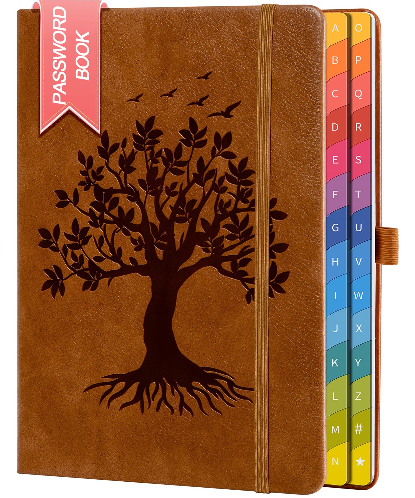 ZXHQ Password Book with Colorful Alphabetical Tabs, 8.4" x 5.8" Hardcover Password Keeper Organizer for Managing Internet Website Addresses and Logins - Brown