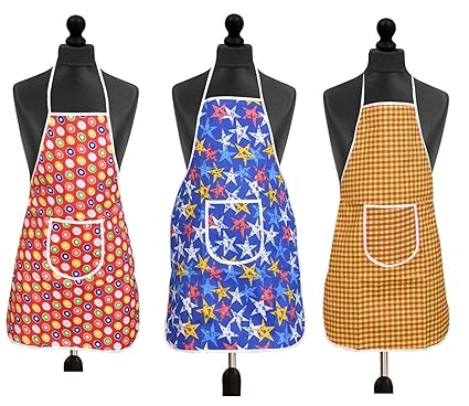 Yellow Weaves Waterproof Cotton Kitchen Multi Apron with Front Pocket - Set of 3