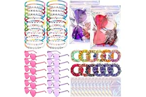 FineCheer 60 Pcs Kpop Friendship Popular Singer Party Favors Bulk 12 Set Friendship Bracelets Sunglasses Hair Scrunchies for Girl Women 80s Y2K Kpop Disco Fans Party Supplies(Rose Red, Purple)
