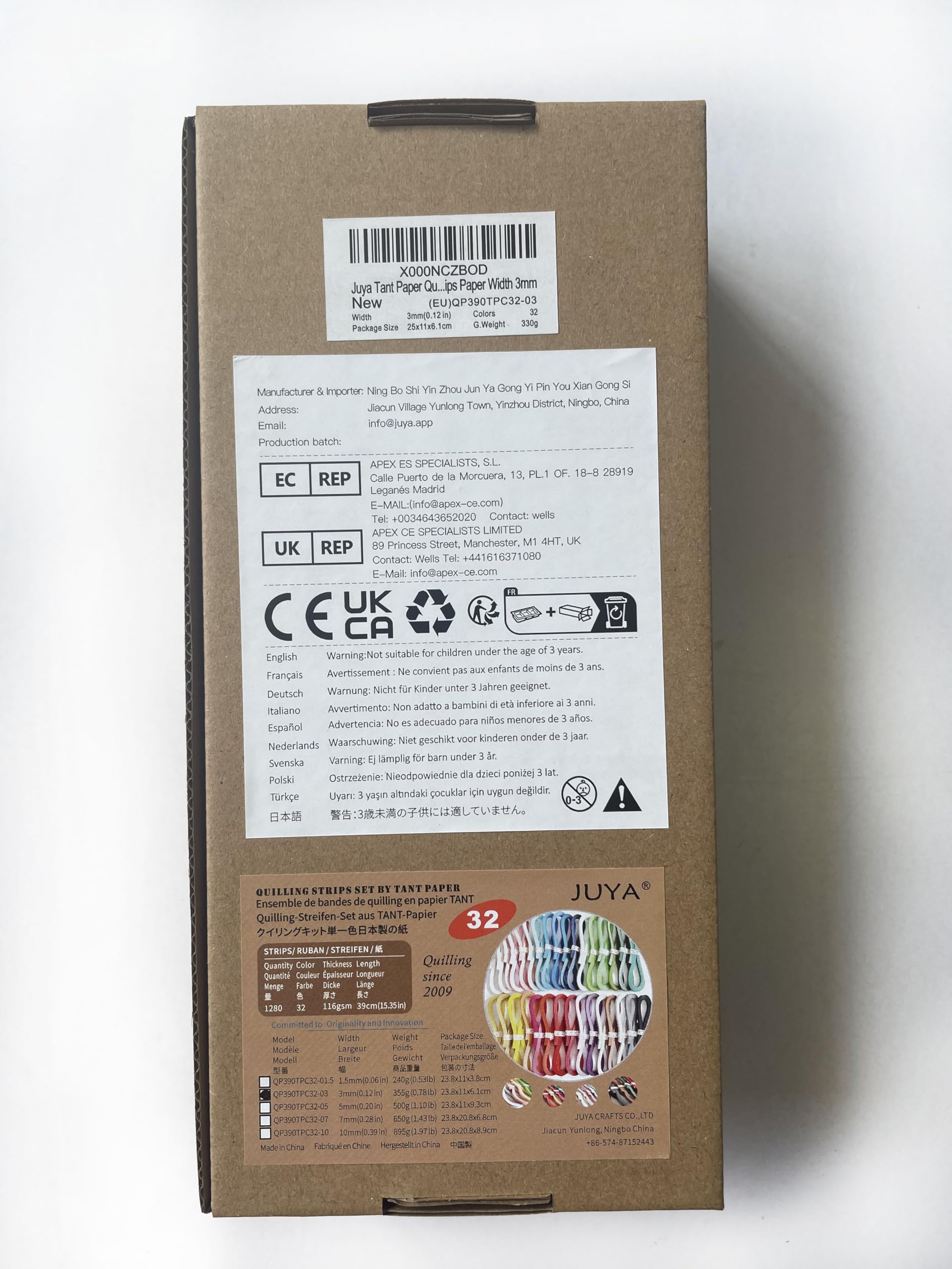 JUYA Quilling Strips Set, 32 Colors 1280 Strips, Made with Japanese TANT Paper – 3mm / 0.12 in Width