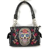 Western Women's Fashion Sugar Skull Embroidery Handbag Purse in 6 Colors