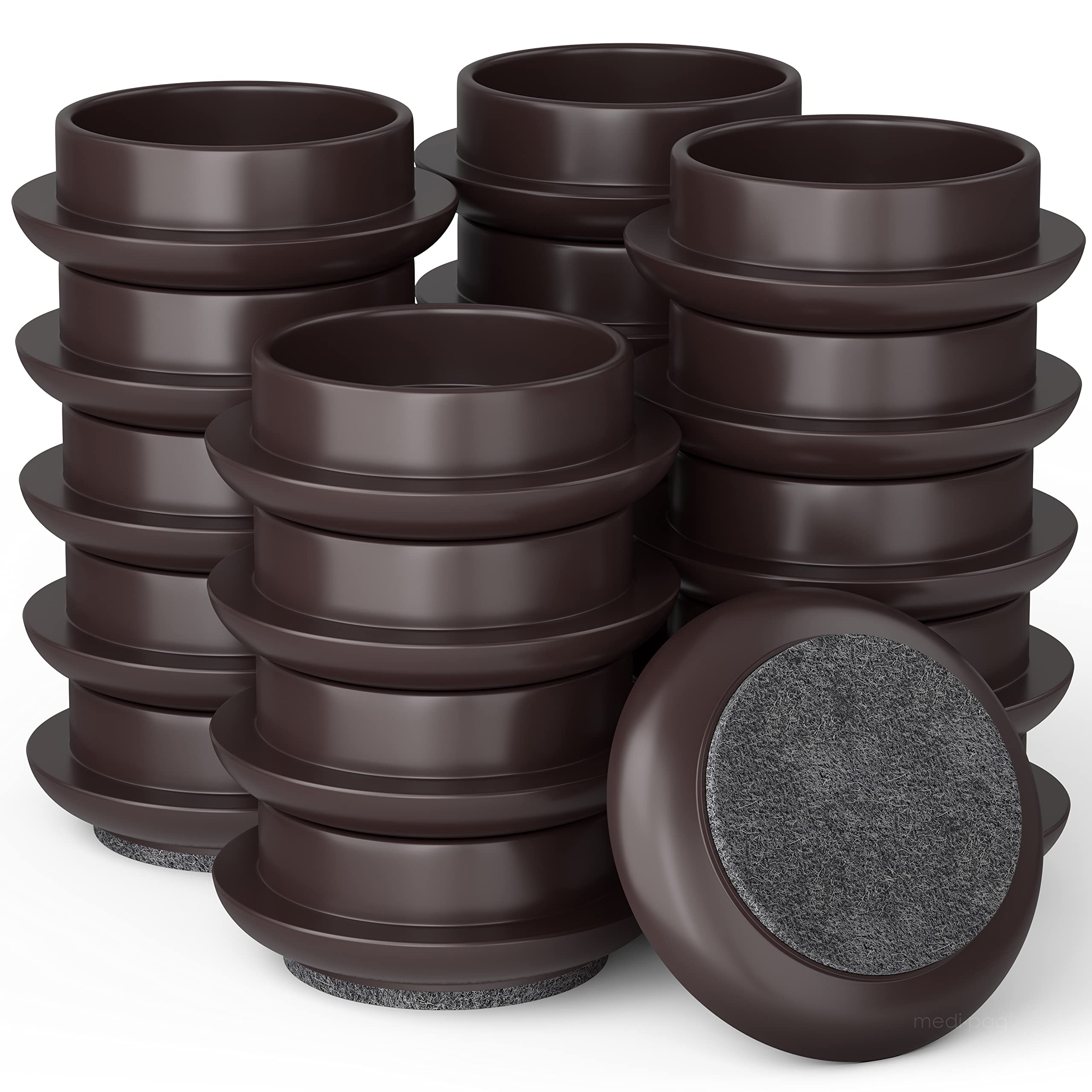 Medipaq Felt Castor Cups – 24x Small 44mm Solid Brown – Protects Wooden & Smooth Floors – Chair & Furniture Leg Protectors