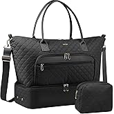 HOTOR Travel Duffle Bag for Women - Carry on Bag with Toiletry Pouch & Shoe Compartment, Large Overnight Weekender Bags for Gym, Business Trips, Sports and Hospital, Black, 17.3" x 7.9" x 13.4"