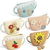 Weewooday 5 Pieces Little Girls Straw Purses Easter Sunflower Straw Shoulder Crossbody Bag Cute Shoulder Girlish Woven Bag for Outdoor Activities, 5 Styles