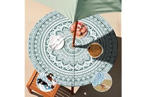 Jobunai Round Fitted Outdoor Table Cloth with Umbrella Hole and Zipper Farmhouse Manteles Redondos para Mesa Patio Rv Travel Trailers Trips Things Gifts for Dads Moms Grandparent Who Have Everything