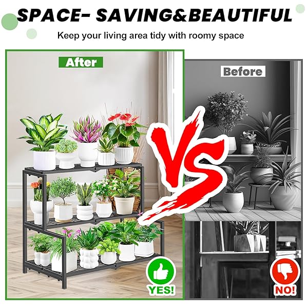 VEYFOLZIN.ST 3 TIER STAIR STYLE METAL PLANT STAND FOR INDOOR OUTDOOR, HEAVY DUTY PLANT DISPLAY SHELF FOR MULTIPLE PLANTS, GARDEN RACK FLOWER POT HOLDER FOR LIVING ROOM PATIO BALCONY