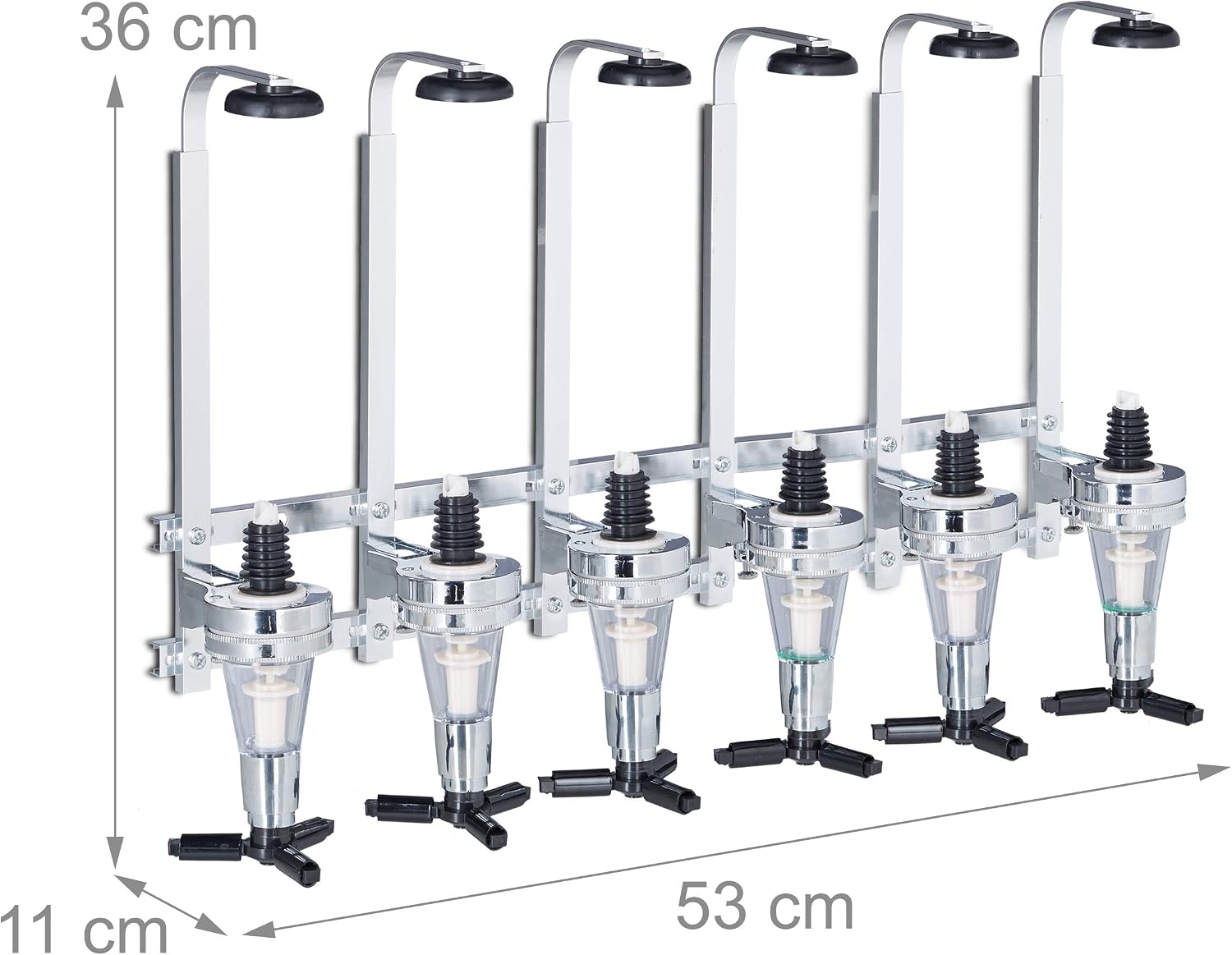 Relaxdays Wall Mount Bar Butler, 6-Bottle Dispenser Rack, Pro Shot Pourer, 3 cl, Bar Accessory, HWD: 53x36x11 cm, Silver - Image 5