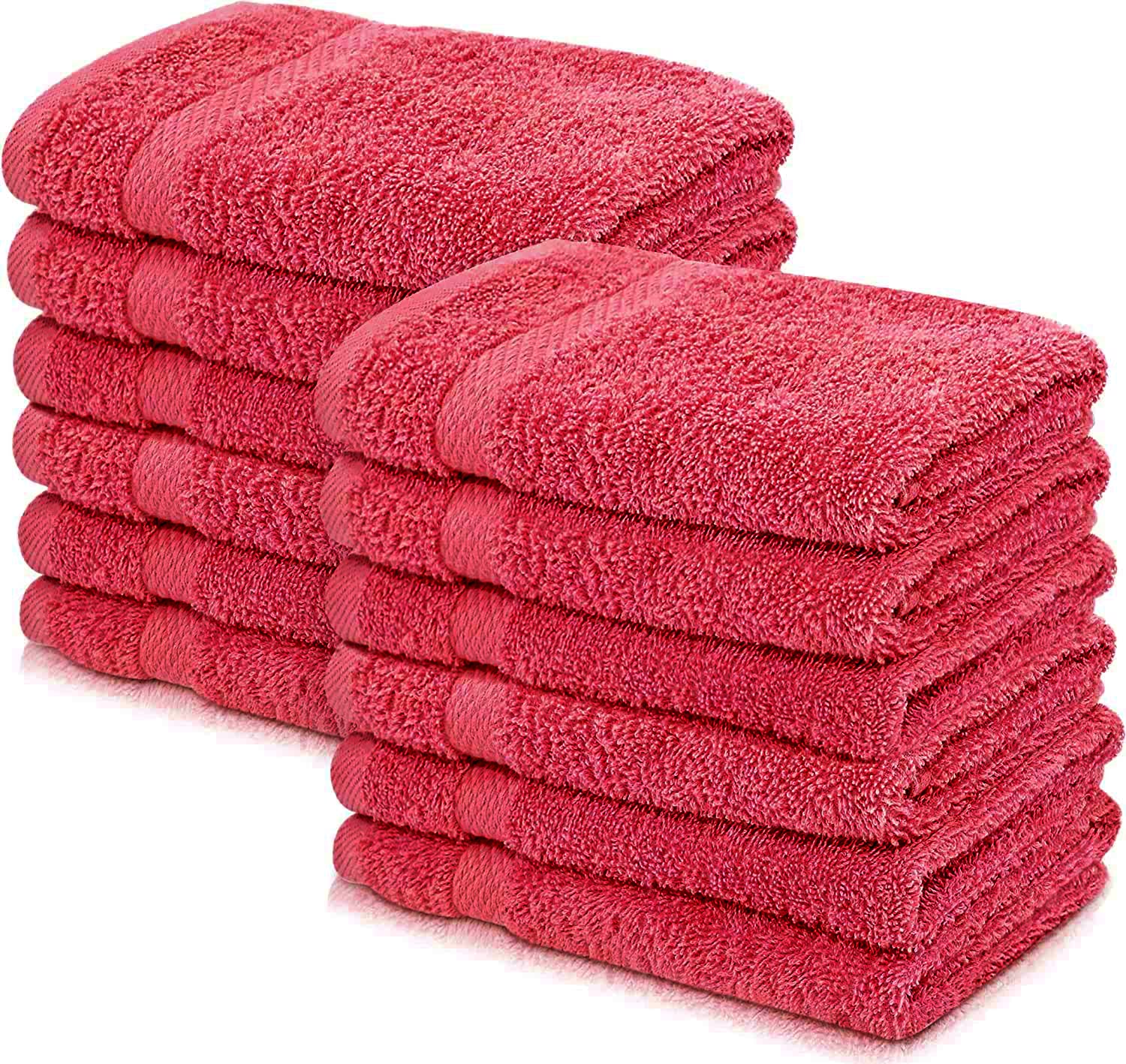 Wholesale Trade Dealz 12 X Face Cloth Flannels (30 x 30 cm-600GSM) 100% Egyptian Cotton Wash Cloths Quick Dry & Absorbent Towel Set for Gym,Spa,Golf (Hot Pink, Cotton)