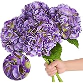 Nubry 4Pcs Purple Hydrangea Artificial Flowers, 22.5In Latex Faux Real Touch Large Hydrangea Flowers with Long Stems & Leaves for Home Office Decor Wedding Party Arrangements(Purple)
