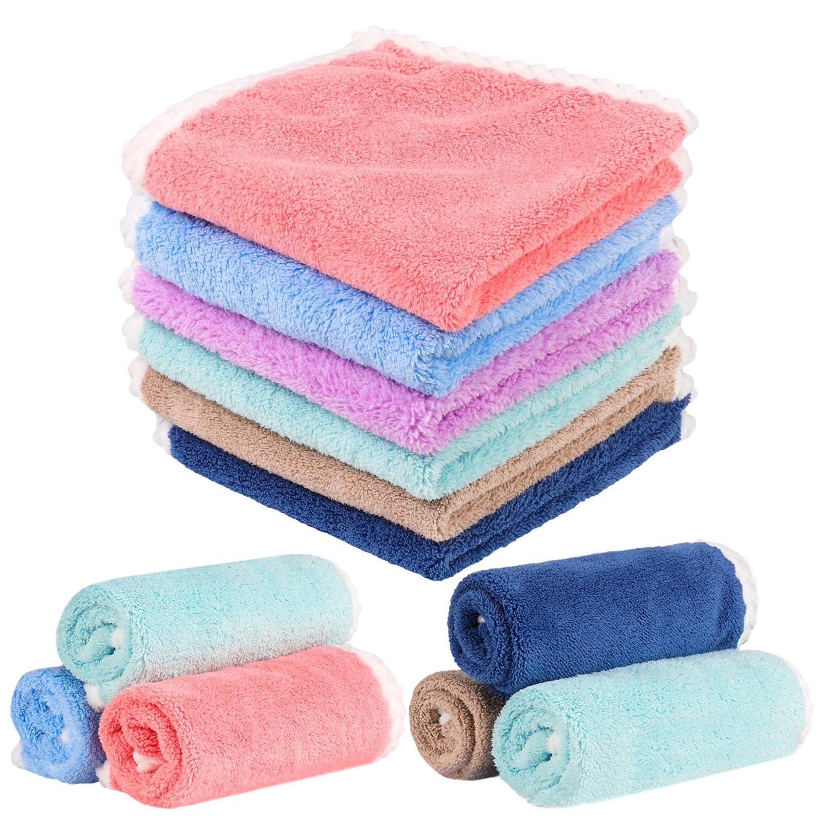 FRIUSATE Face Flannels Pack Of 6, Baby Wash Cloth Soft Flannels Face Cloth Quick Dry Reusable Body Cloths Wash Towels For Baby Kids Adults(30x30cm)
