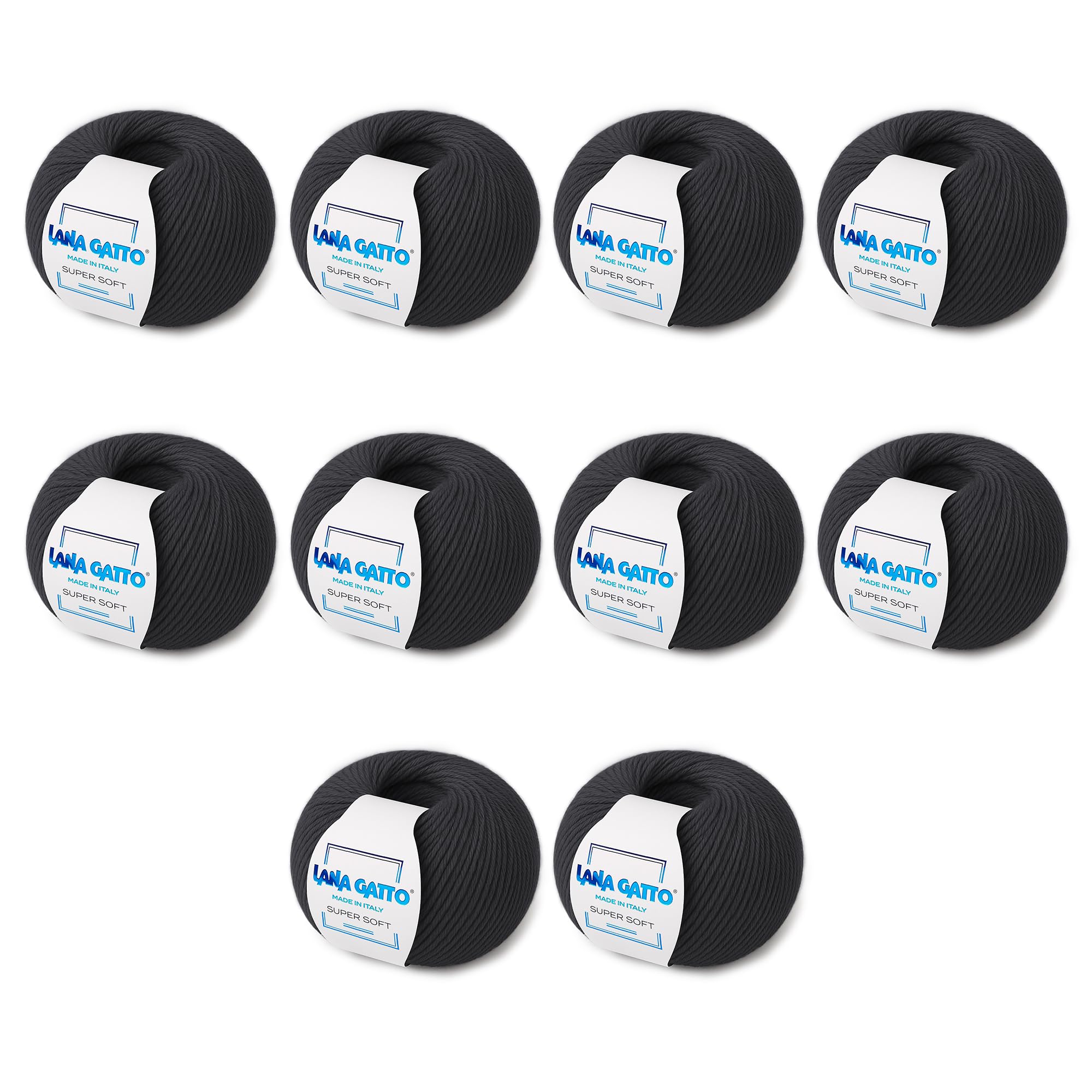 Super Soft Yarns for Crocheting and Knitting 100% Merino Wool Soft Yarn, Extrafine Wool Made in Italy by Lana Gatto Super Soft Line,18 oz 1370 yd (10, Charcoal Grey - 20214)