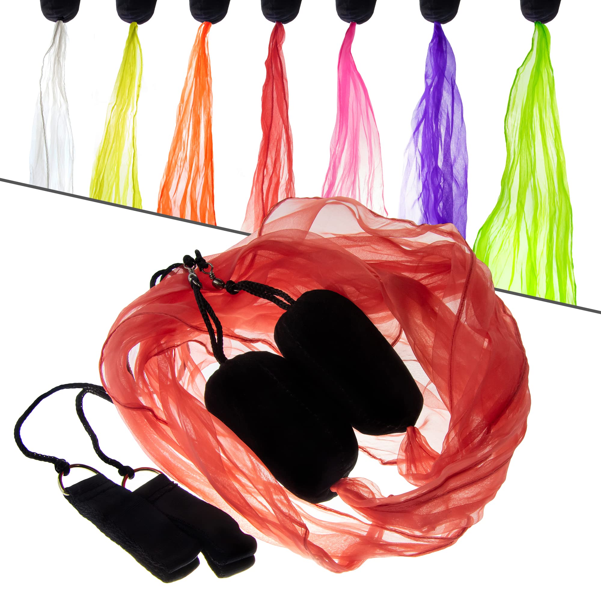 Juggle Dream Mini Scarf POI Set - Practice Juggling Spinning Poi, Soft Heads, Kids Spiral Pois, Exercise Junior Kit with Learning Video (Red)