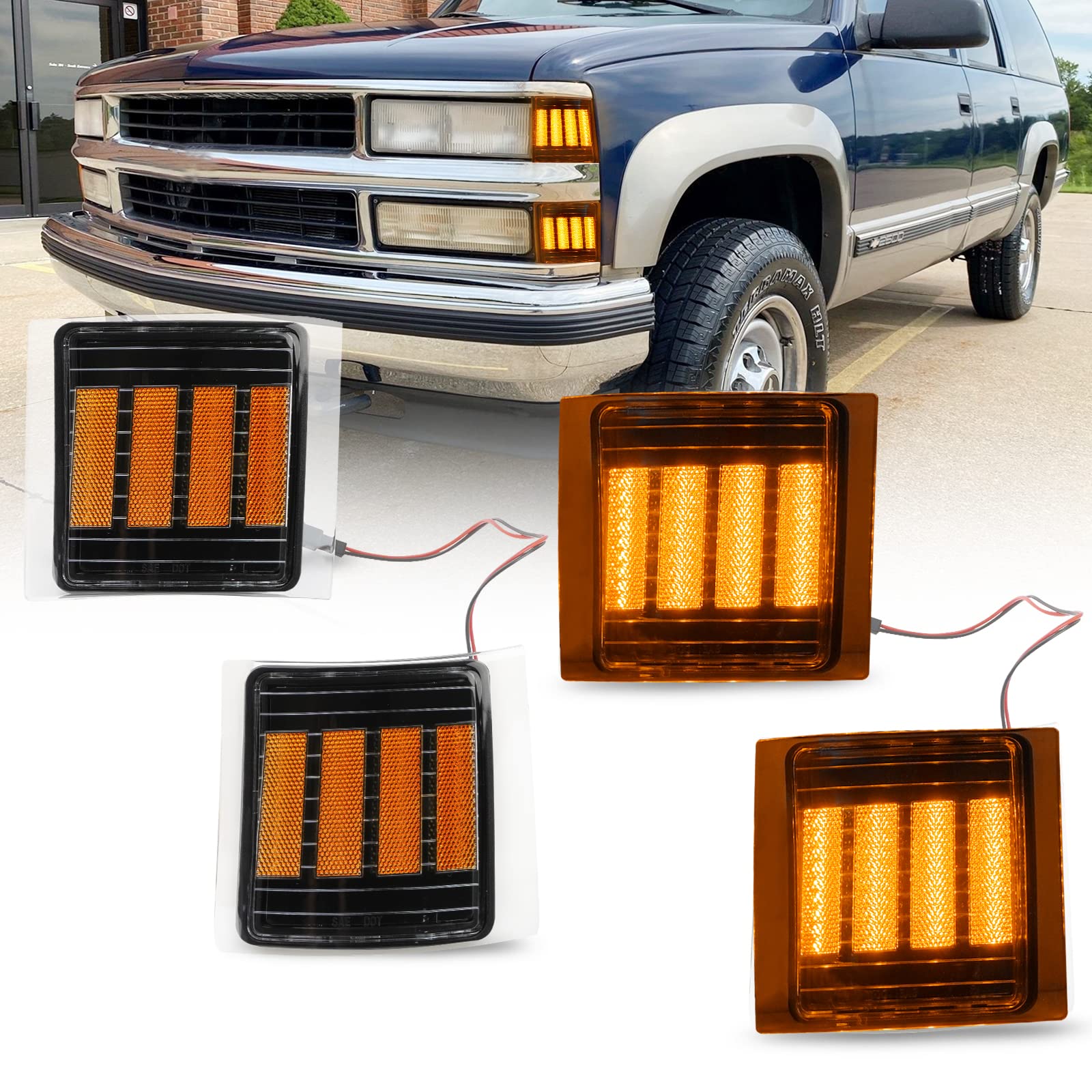 Photo 1 of Bestview Front Corner Light Assembly Kit Compatible with 1994-1998 Chevy 1500 2500 3500 C/K C10 Silverado Suburban Tahoe, Amber Len 4Pcs