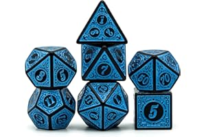 Cusdie 7Pcs/Set DND Dice Set D&D Polyhedral Dice for TTRPG Dungeons and Dragons Role Playing Dice Games RPGs (Blue with Black