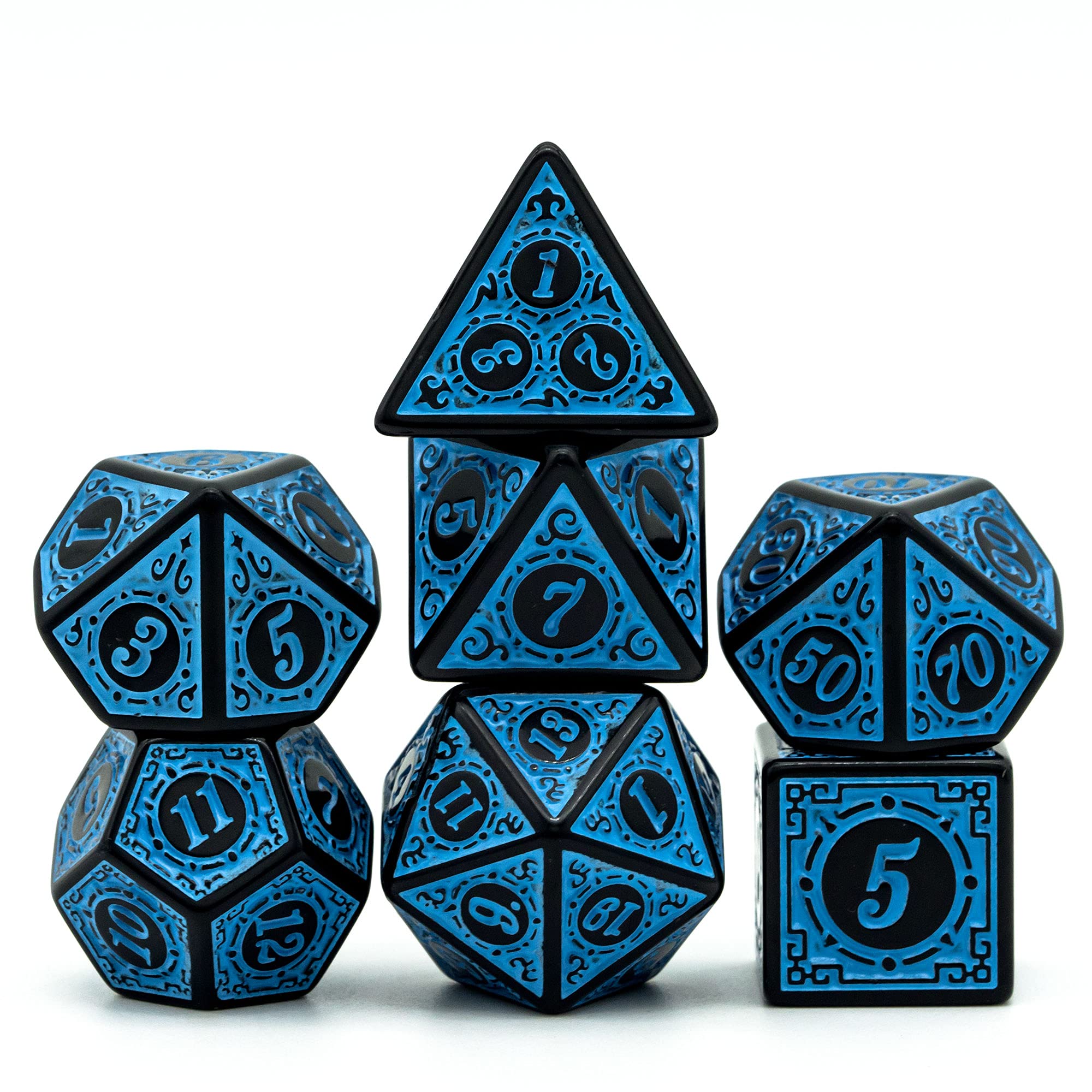 Cusdie 7Pcs/Set DND Dice Set D&D Polyhedral Dice for Dungeons and Dragons TTRPG Role Playing Dice Games RPGs (Blue with Black Edge) — image 1