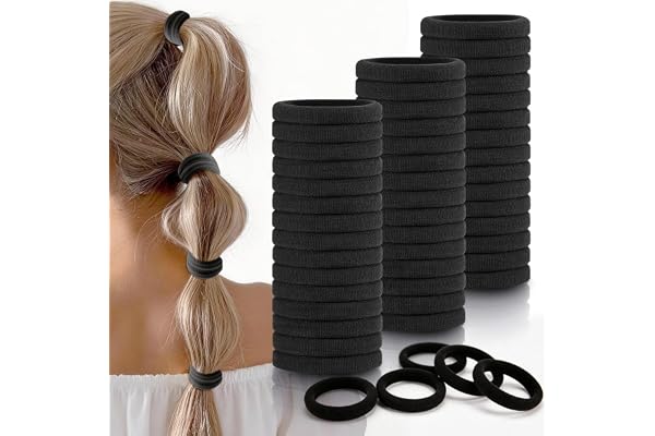 100PCS Black Hair Ties, Seamless Cotton Thick Black Hair Band, Elastic Hair Ties No Damage Ponytail Holder
