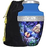 M MEILINXU Urn for Ashes for Woman & Man, Cremation Urns for Human Ashes Adult Female or Male, Burial, Urn with Butterflies, Funeral Decorative, Butterfly and Flowers, Blue - Large Full Size