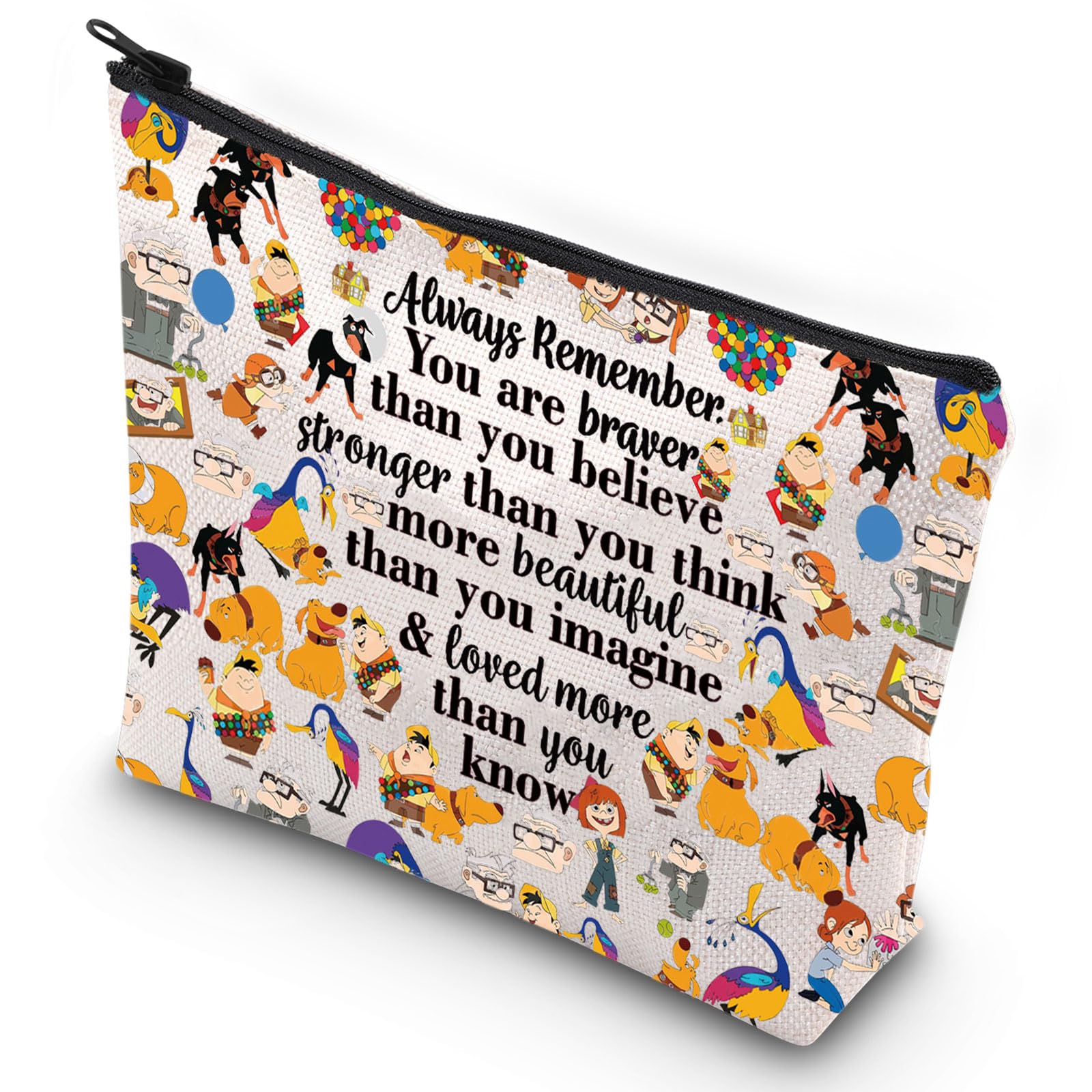 WZMPA Up Carl & Ellie Makeup Bag Russell Fans Gifts You are Braver Stronger Beautiful Than You Know Up Zipper Pouch Bag Kevin & Dug Fans Gift (Always Carl & Ellie)