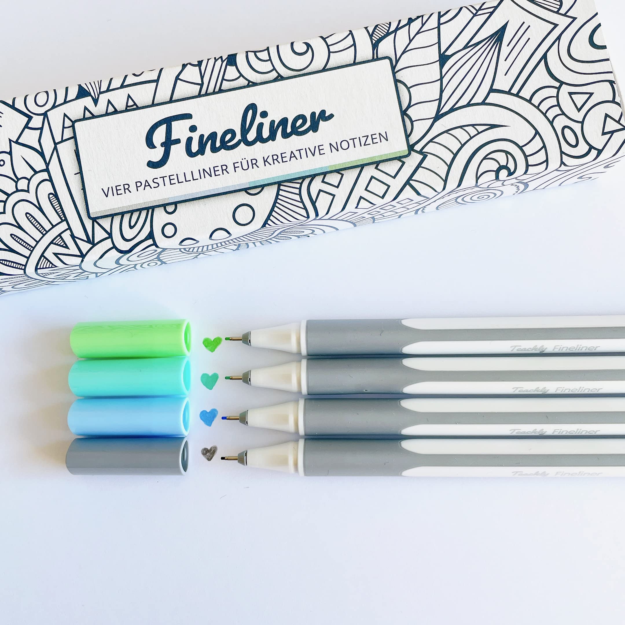 Teachly Fineliner Ocean Set of 4 - 4 Fine Pastel Pens with Thin 0.4 mm Tip for Precise Writing & Drawing - School, Office & Hand Lettering
