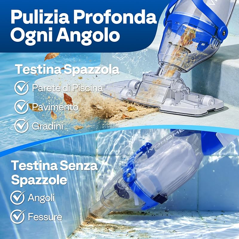 Aspirapolvere per Piscina Senza Fili 4300LPH con Asta 250cm