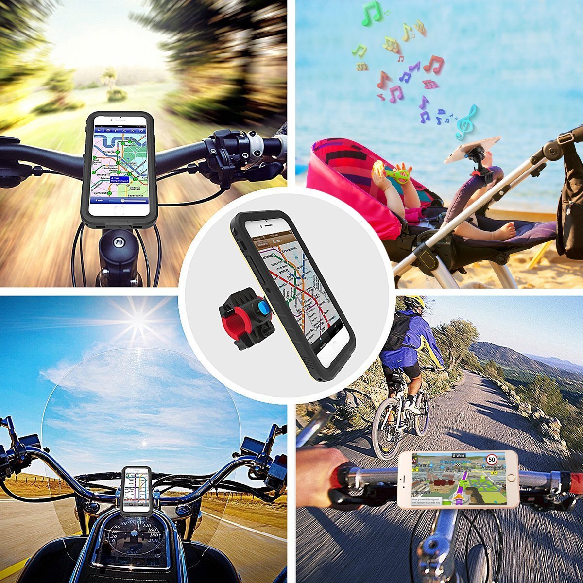 Bike Phone Mount,FOISON Phone Holder for Handlebar with Magnet and Buckle Lock 360 Degree Rotation