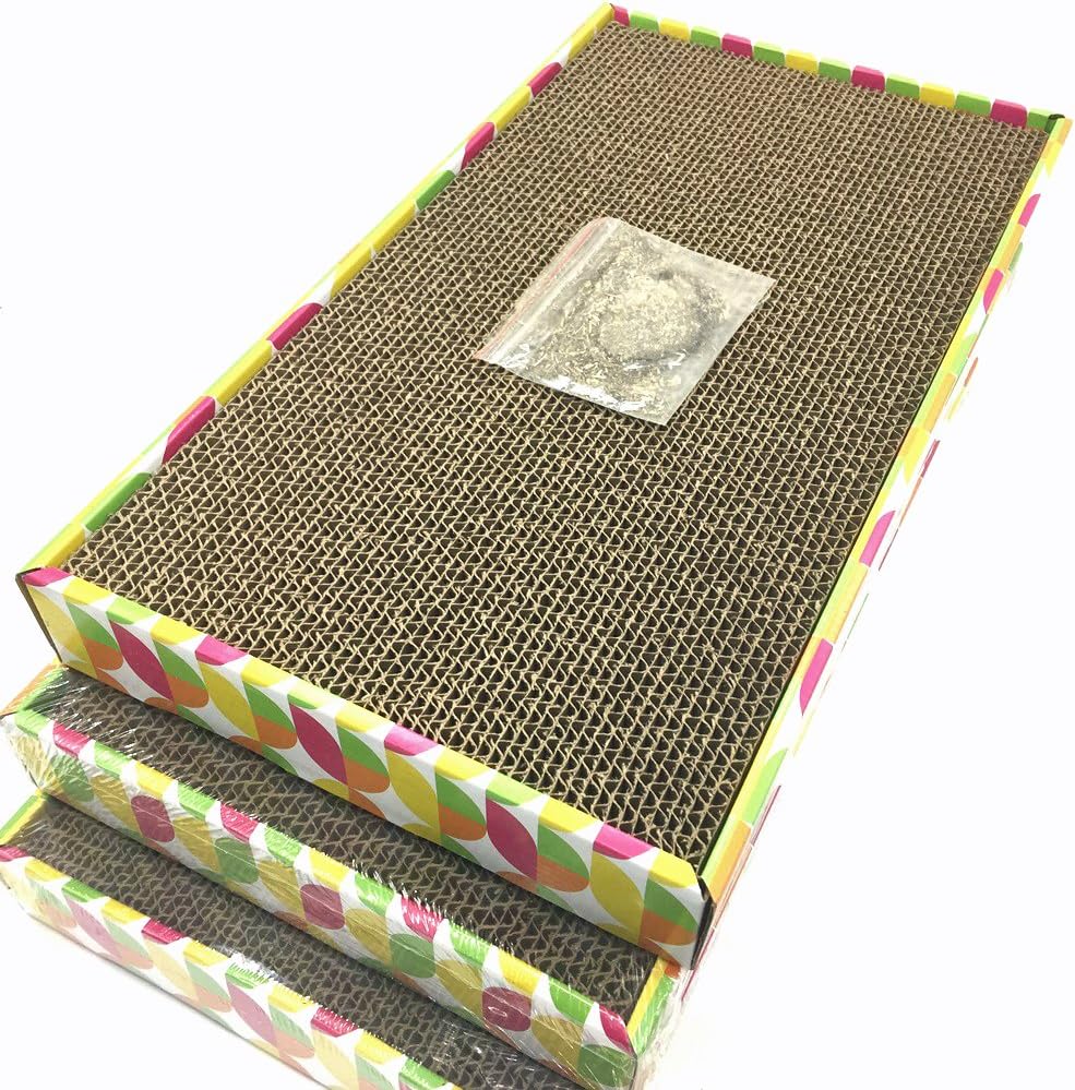 Irispets cat scratcher cardboard, cat wide scratching pad, cat scratcher toys, Catnip Included, 3 pack scratcher cardboard : Pet Supplies