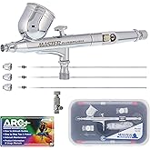 Master Airbrush G233 Performance Pro Airbrush Kit with 3 Nozzle Sets (0.2, 0.3 & 0.5mm Needles, Fluid Tips & Air Caps), Gravity Dual Action - Air Brush Guns for Painting, Aerografo Body Art & Cake
