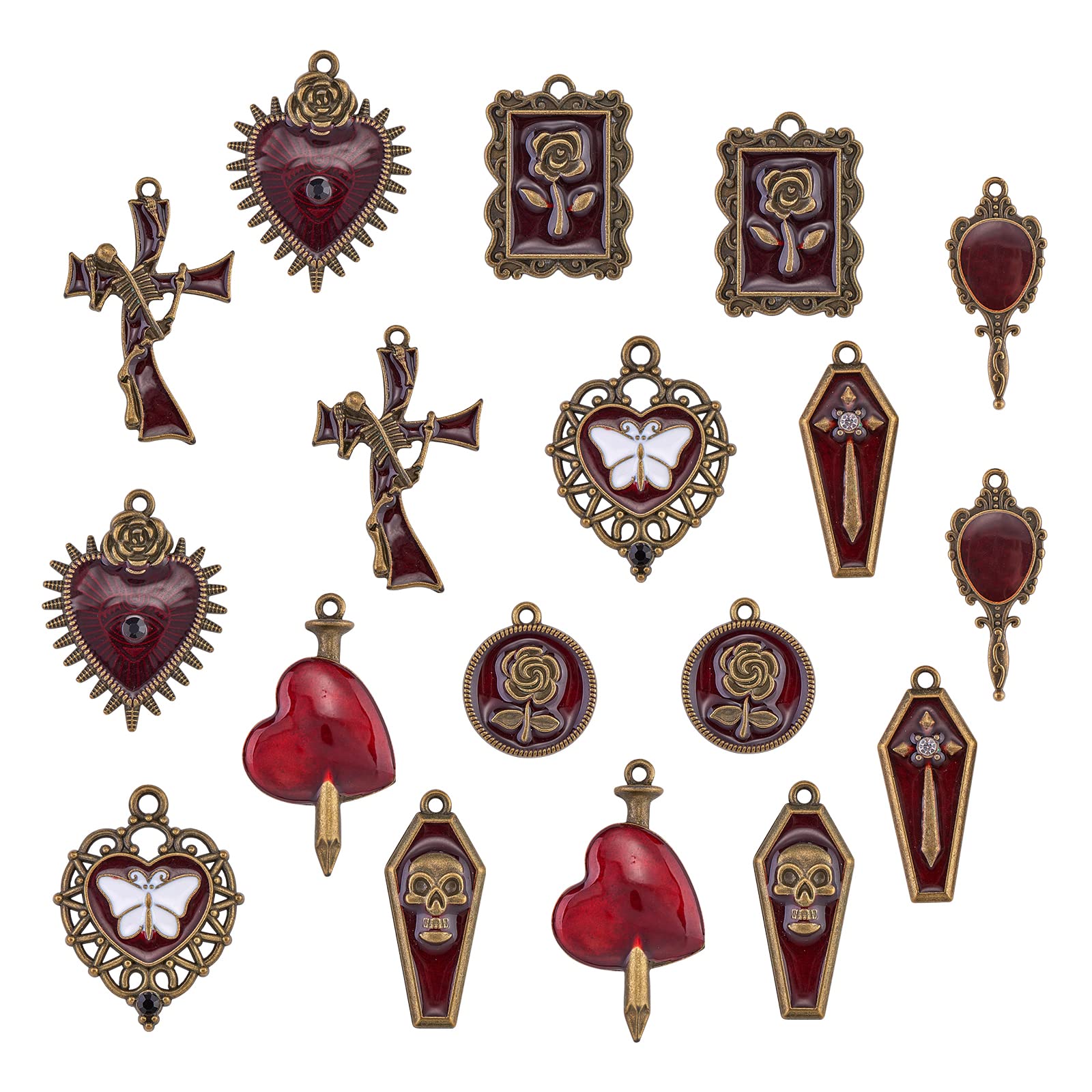 WEWAYSMILE 18pcs Enamel Charm Pendant, Crucifix Charms, Alloy Charms, for Halloween Decorations & Jewellery Making