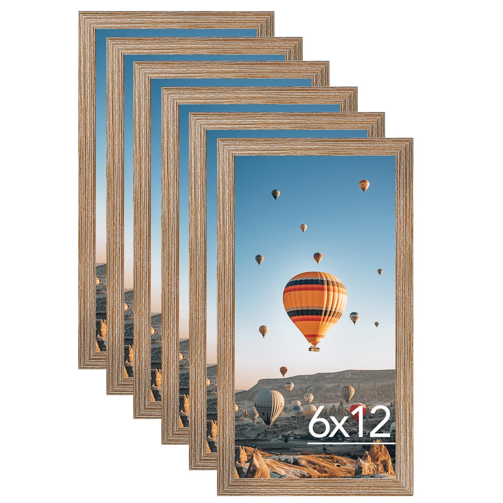 Photo 1 of JCJMY 6x12 Rustic Brown Picture Frame Set of 6, Horizontal and Vertical Formats for Wall Hanging, 6 x 12 Wall Gallery Poster Photo Frames with Shatter Resistant Plexiglass, 6 Pack, Rustic Brown