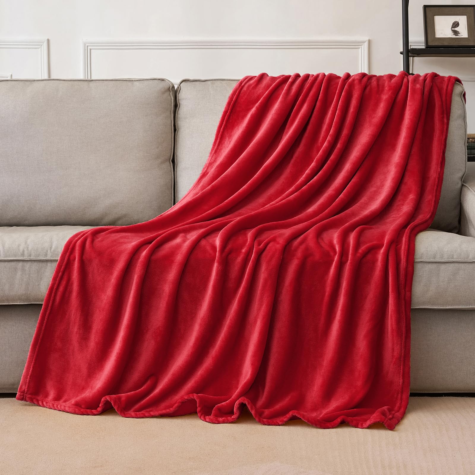 MIULEE Flannel Fleece Throw Blanket Soft Fluffy Solid Color Comfortable Plush Warm and Cozy for Bed Sofa Bedroom Twin/Double Red 60x80 Inch 150x200cm